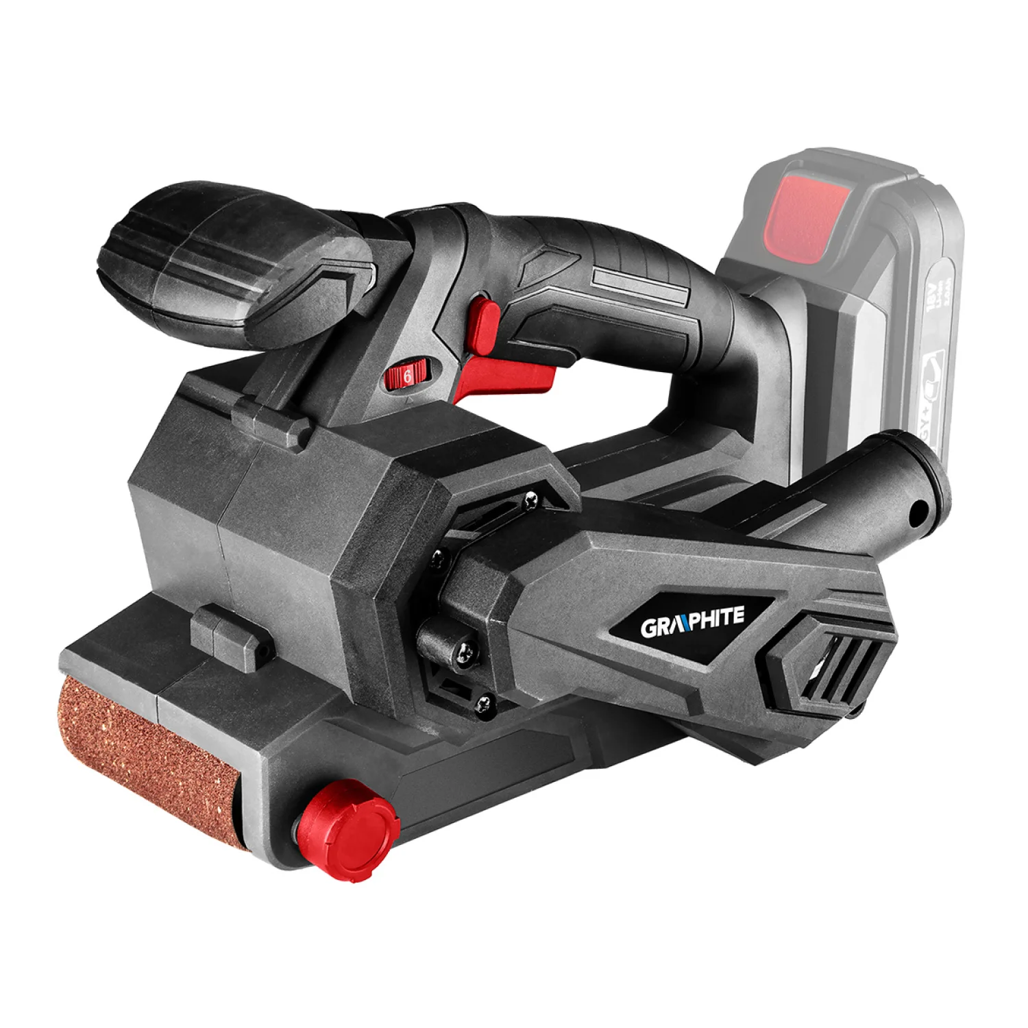 GRAPHITE Akkus szalagcsiszoló, ENERGY+, 18V, 120-350 ford./perc, akku nélkül
