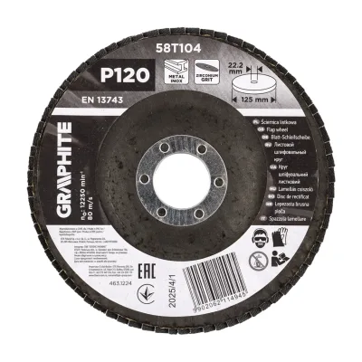 GRAPHITE Csiszolókorong lamellás 125x22,2mm, P120 inox, fém, fa csiszoló- és tisztítókorong