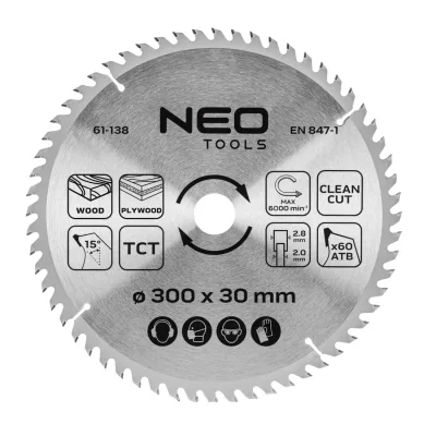 NEO Körfűrészlap tiszta vágáshoz, 300x30mm, 60 fog
