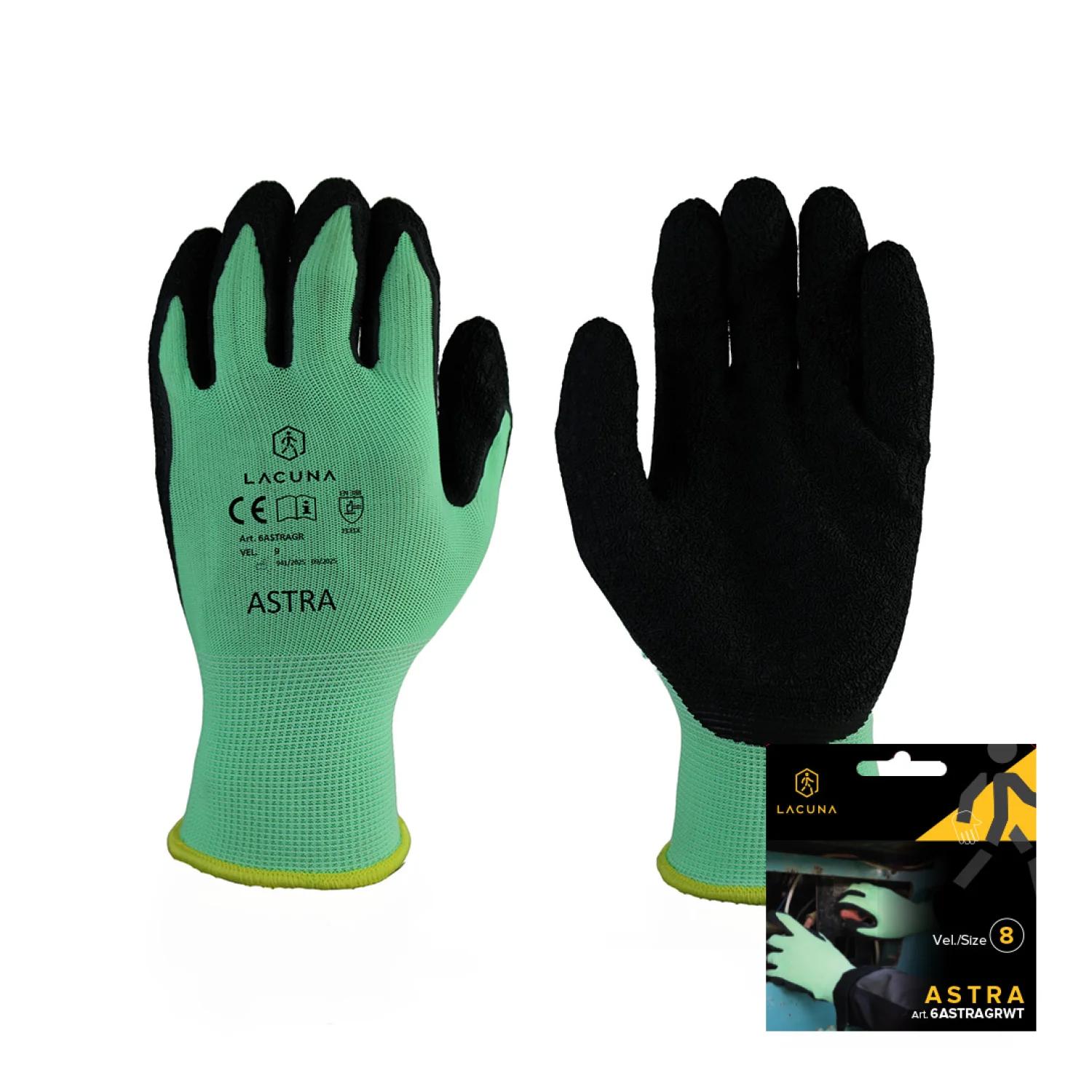 Lacuna Green latex coated gloves ASTRA