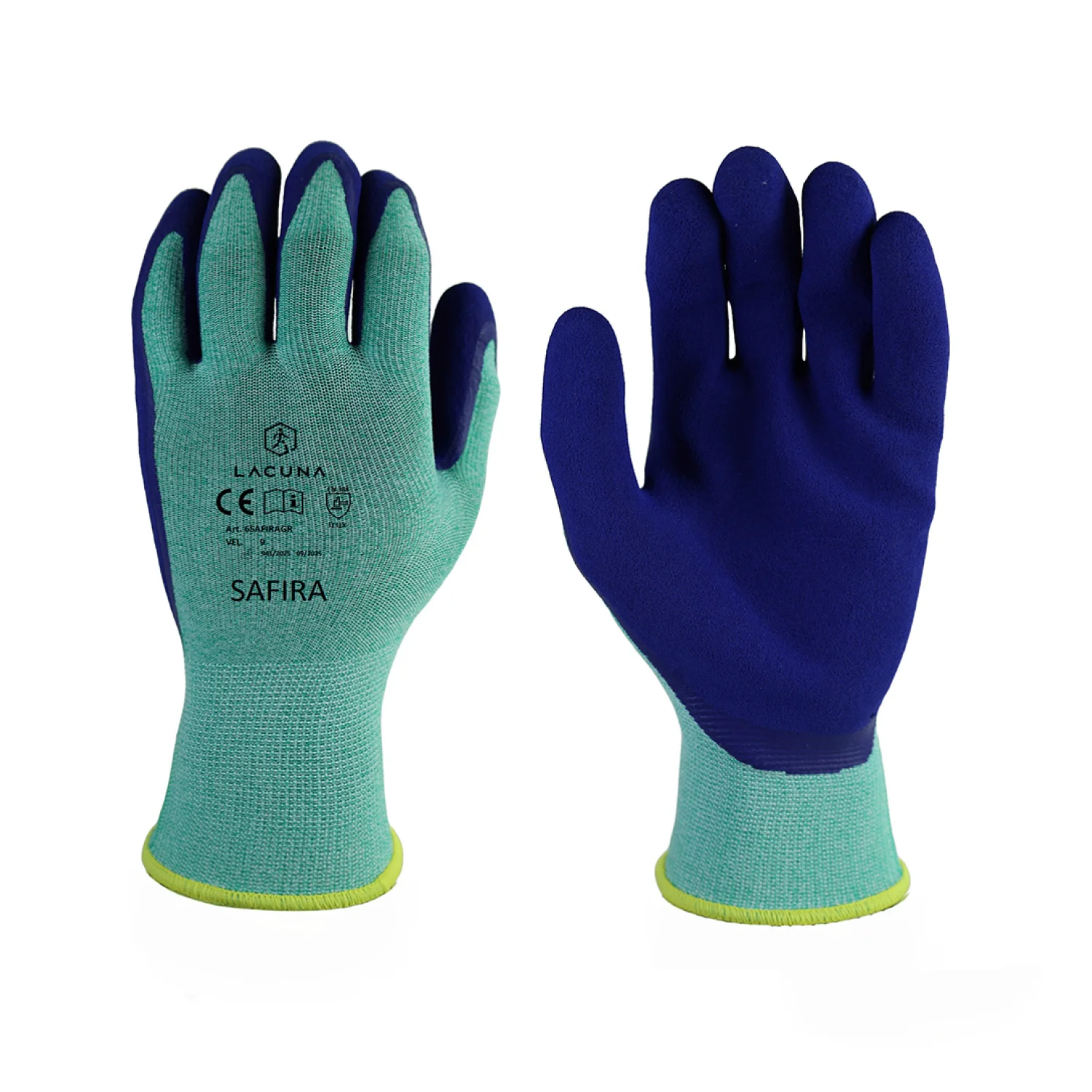 Lacuna Green latex coated gloves SAFIRA