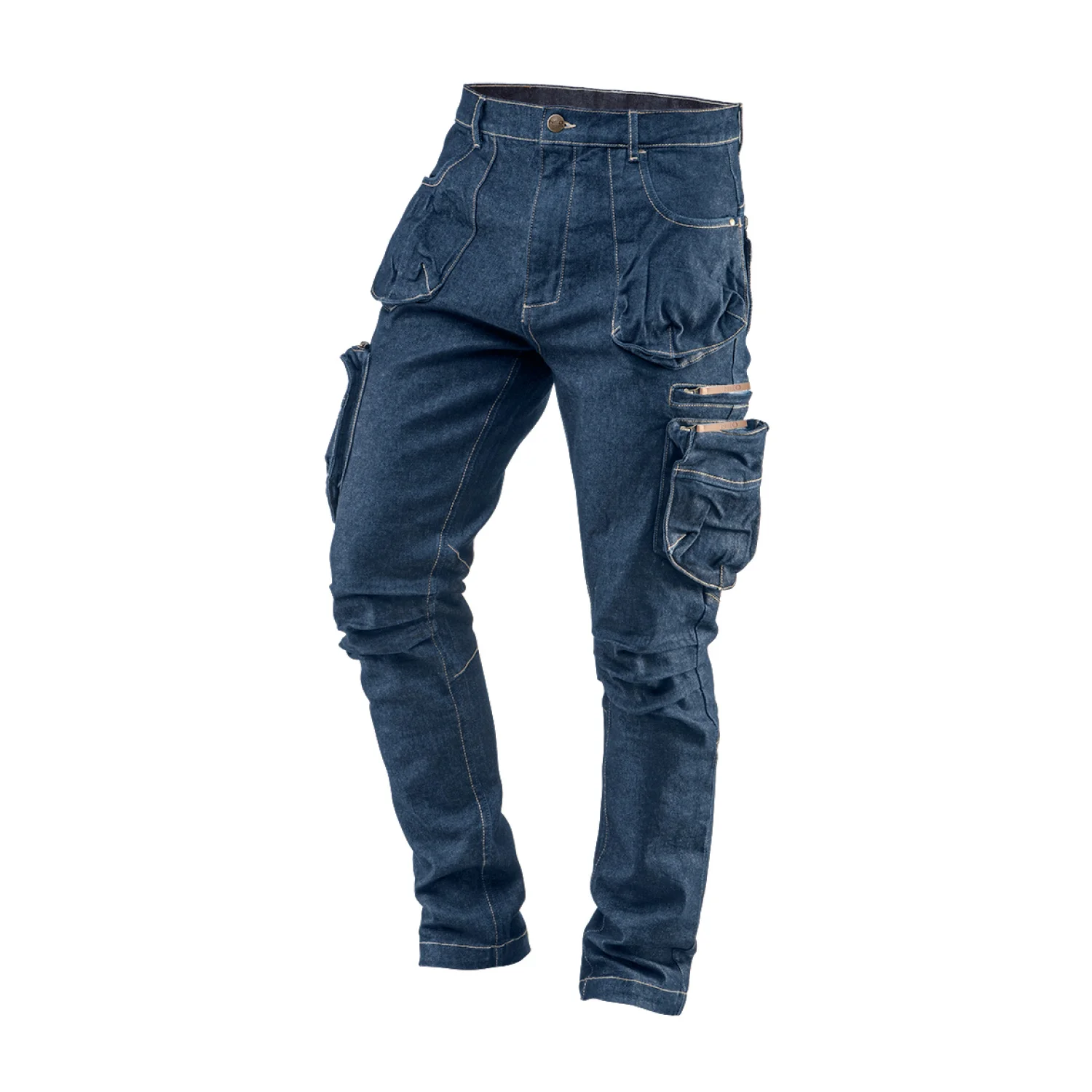 NEO Farmer munkásnadrág, Denim, cipzáros oldalzsebekkel, 98% pamut, 410 g/m2