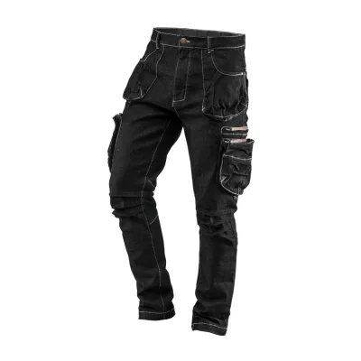 NEO Farmer munkásnadrág, Denim, fekete, cipzáros oldalzsebekkel, 98% pamut, 410 g/m2