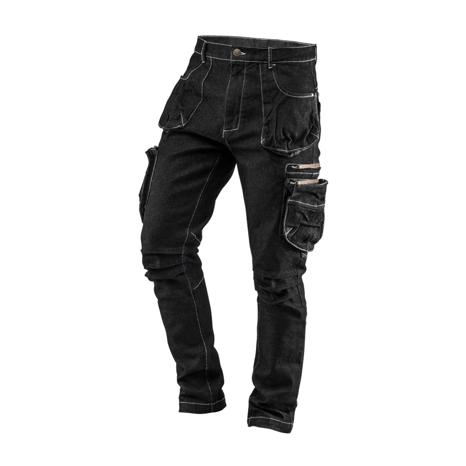 NEO Farmer munkásnadrág, Denim, fekete, cipzáros oldalzsebekkel, 98% pamut, 410 g/m2