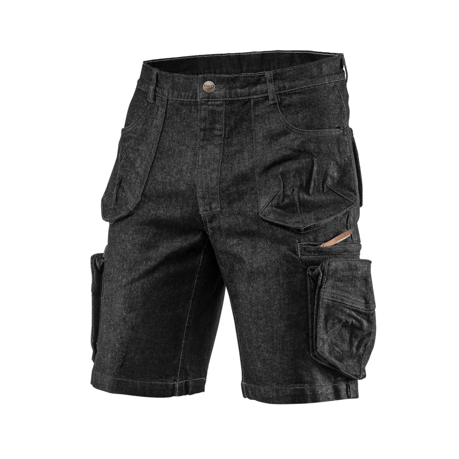 NEO Farmer munkás rövidnadrág, Denim, fekete, cipzáros oldalzsebekkel, 98% pamut, 410g/m2