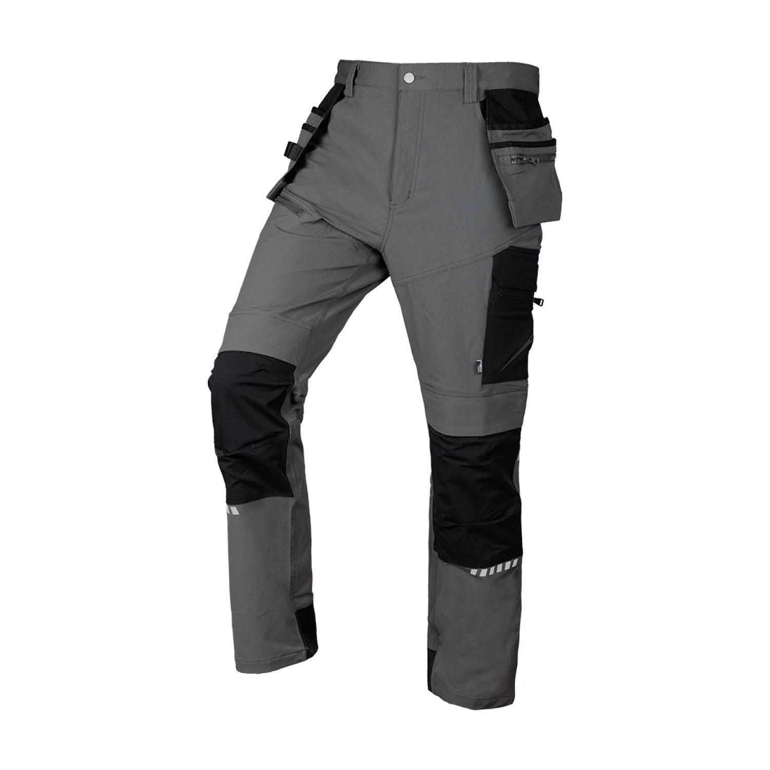 NEO Munkásnadrág Mix&Match, 4 irányú sztreccs, 230g/m2, külső csavarzsebek, Cordura erősítés, szürke-fekete