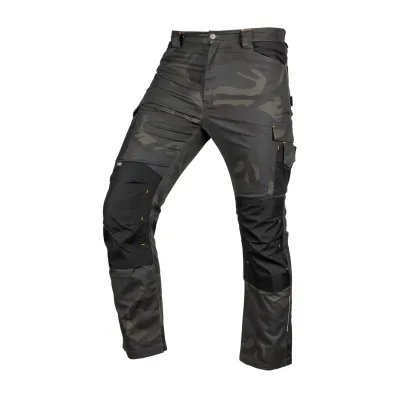 NEO Munkásnadrág Mix&Match Canvas, 280g/m2, külső zsebek, Cordura részek, fényvisszav. betétek, zöld-terep