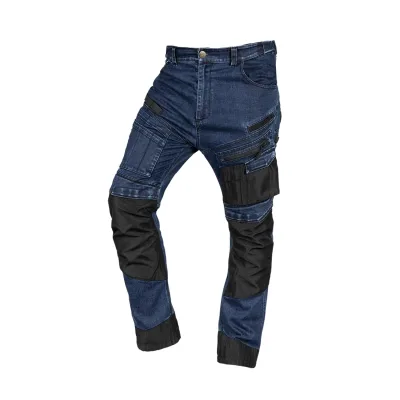 NEO Farmer munkásnadrág, Denim, 82% pamut, Oxford szövet, térdvédő betét, cippzáras zsebek, kék-fekete
