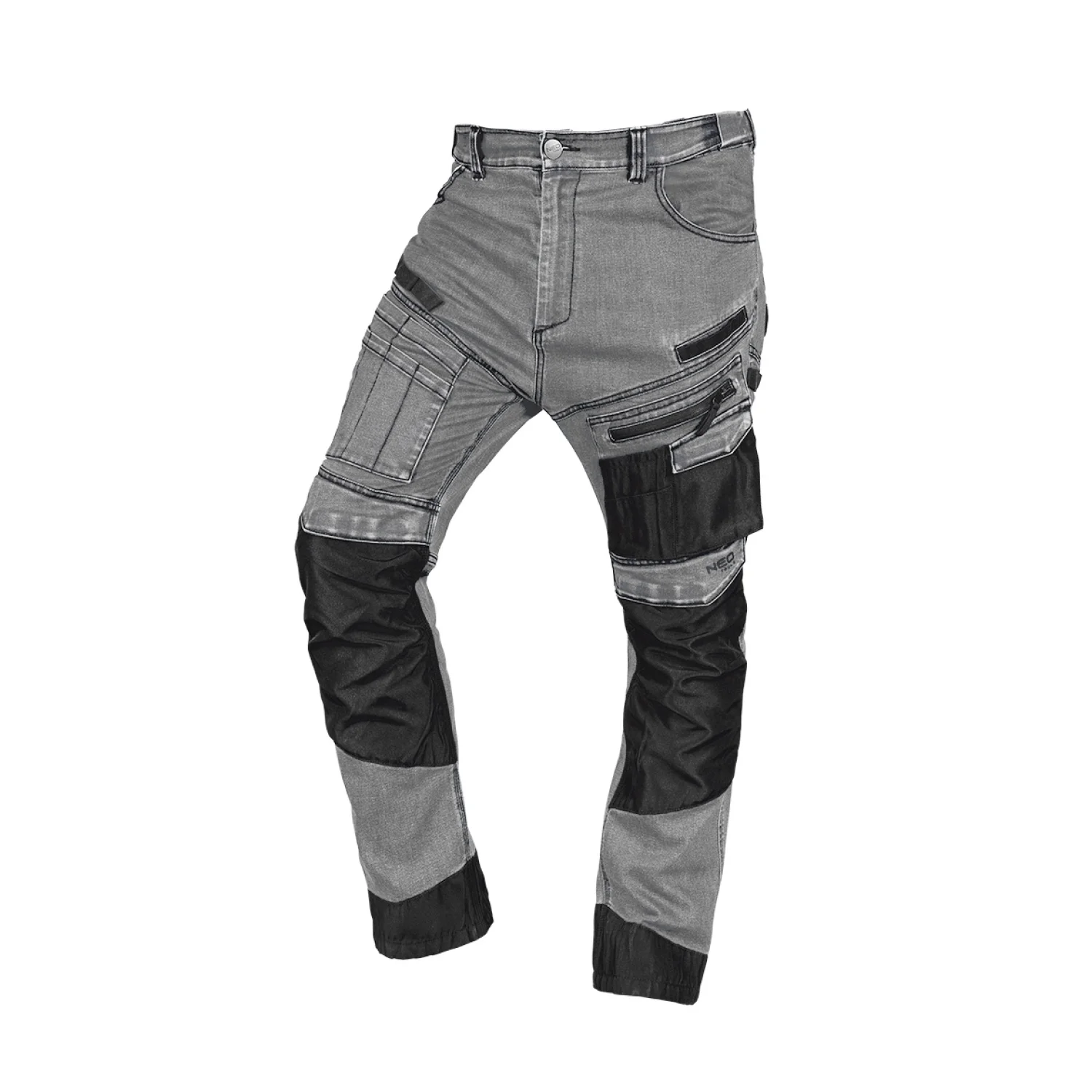 NEO Farmer munkásnadrág, Denim, 82% pamut, Oxford szövet, térdvédő betét, cippzáras zsebek, szürke-fekete