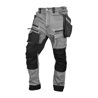 NEO Farmer munkásnadrág, Denim, 82% pamut, Oxford szövet, Cordura betétek, cippzáras zsebek, szürke-fekete