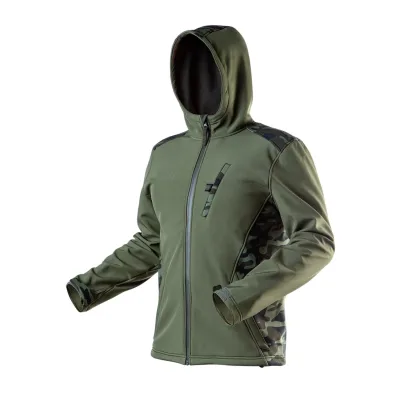 NEO Terepmintás softshell munkavédelmi kabát, víz- és szélálló, kapucni, CAMO, vízáll: 5000mm kabátok és