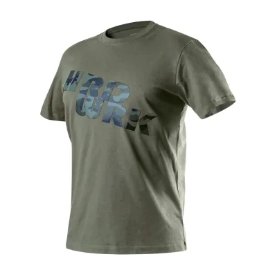 NEO Munkavédelmi póló, CAMO, feliratos, olíva, 100% pamut, 180g/m2