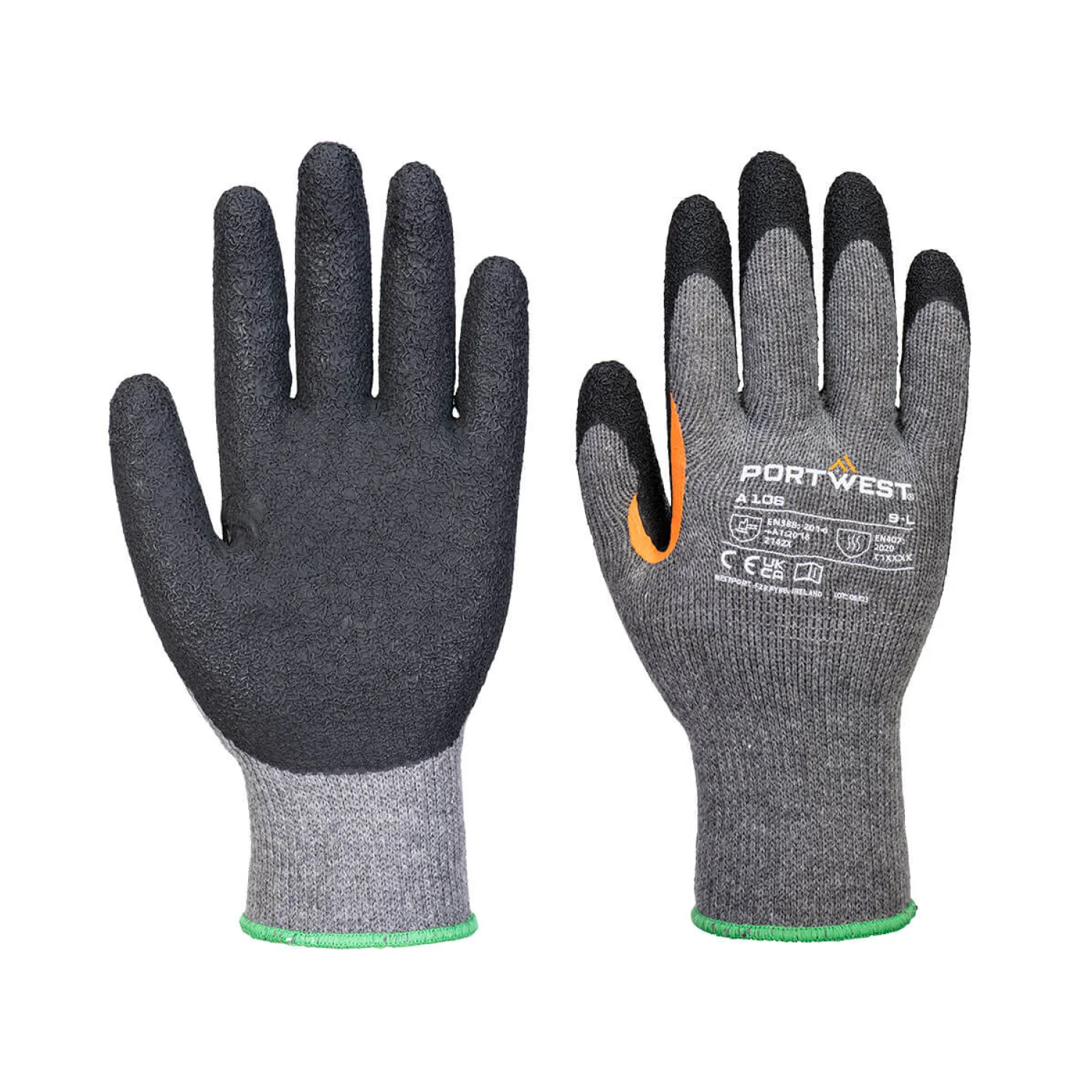 Portwest Grip 10 Latex megerősített hüvelykujjas kesztyű szürke/fekete