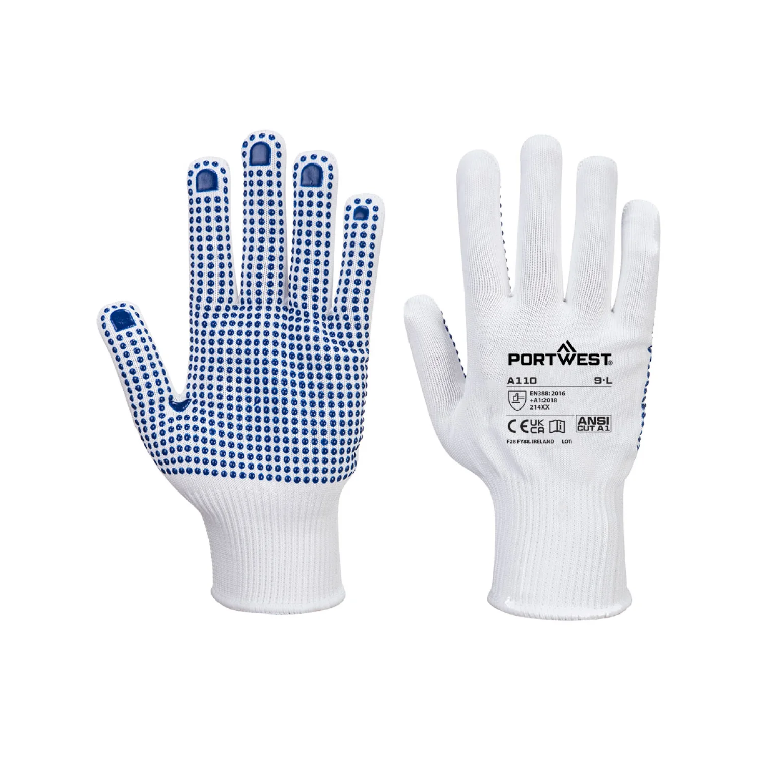 Portwest Nylon PVC pontozott kesztyű Fehér/Kék