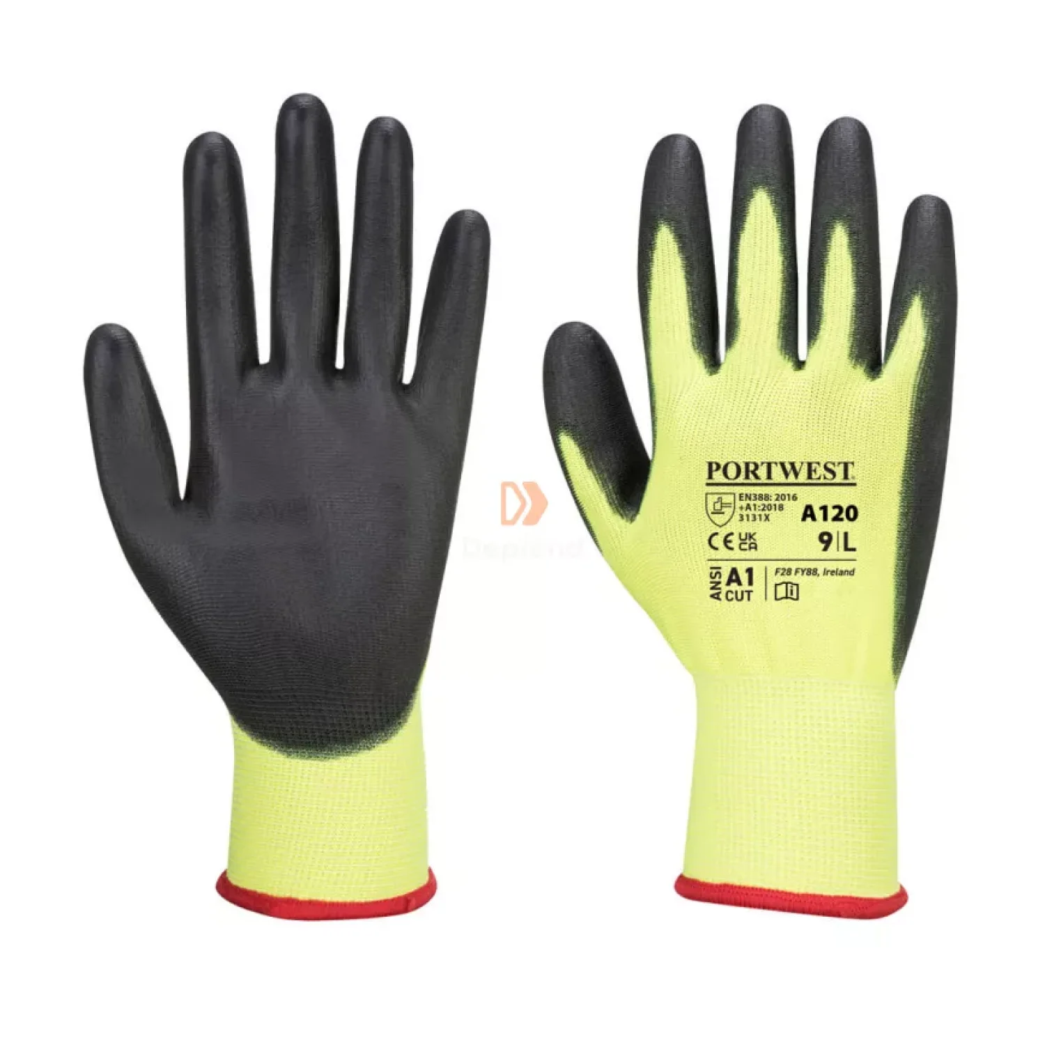 Portwest Nylon védőkesztyű PU tenyérmártott sárga / fekete