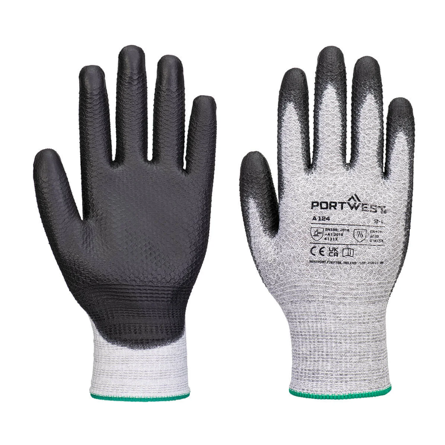 Portwest Grip 13 PU gyémántkötésű kesztyű (12 pár) szürke/fekete