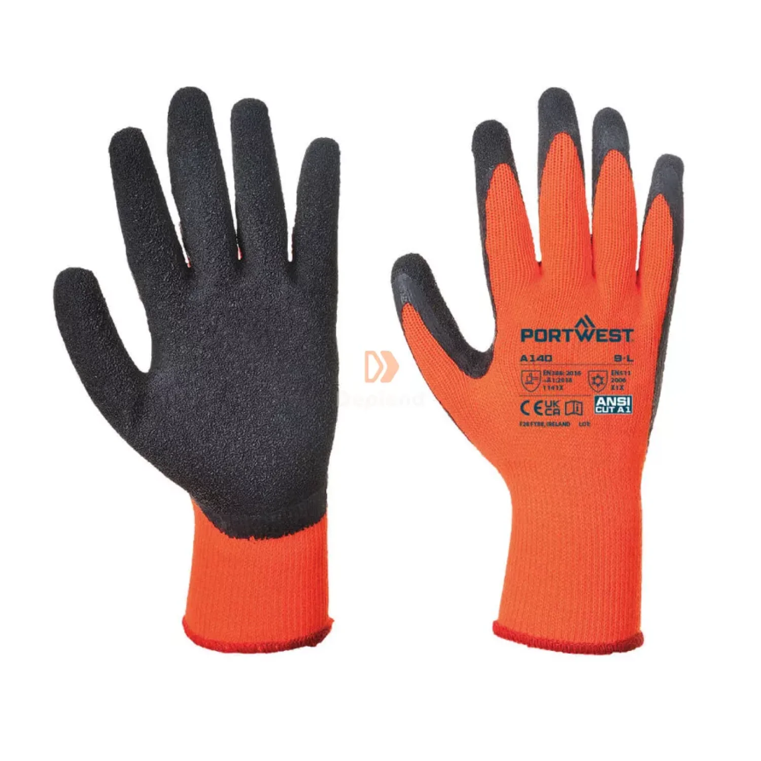 Portwest Mártott latex védőkesztyű, téli kivitel narancs / fekete