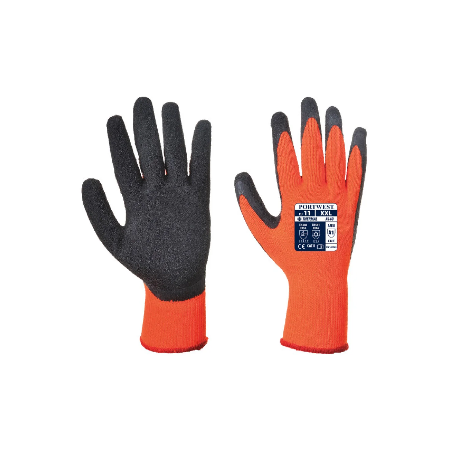 Portwest Mártott latex védőkesztyű, téli kivitel Narancs/Fekete