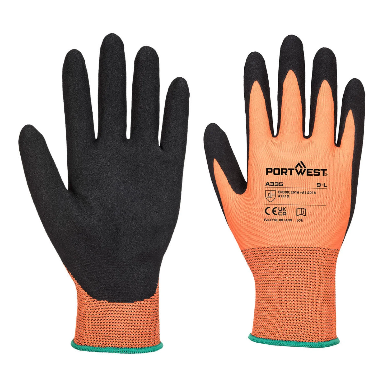 Portwest A335 - Dermi-Grip NPR15 Nitrile Sandy kesztyű Narancs/Fekete