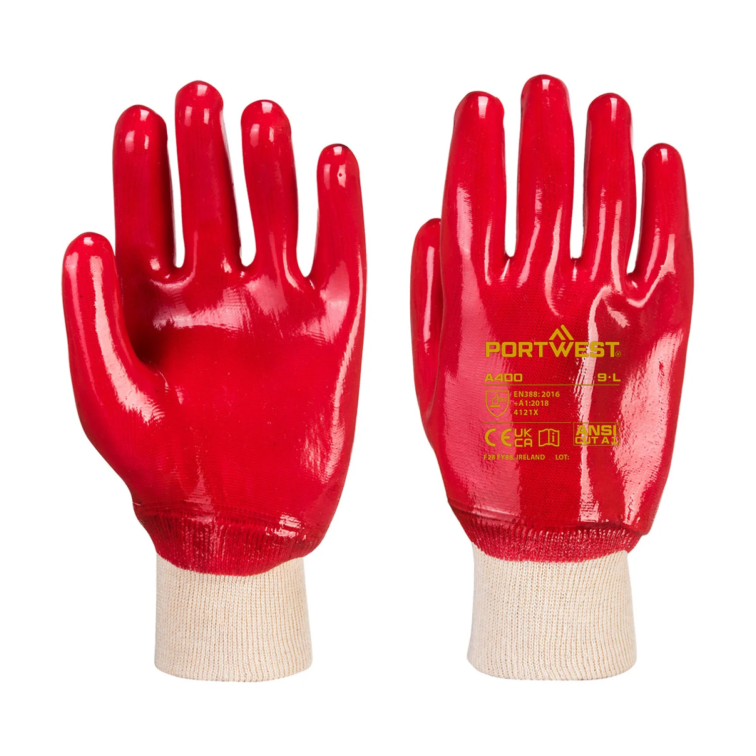 Portwest PVC csuklóig mártott kesztyű piros