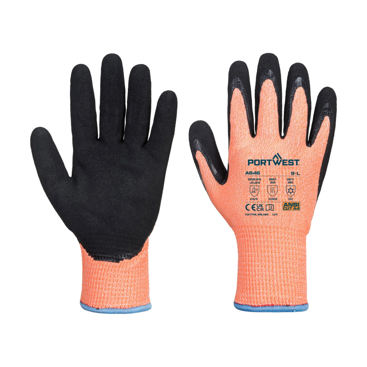 Portwest Vis-Tex Winter HR Cut nitril kesztyű narancs/fekete