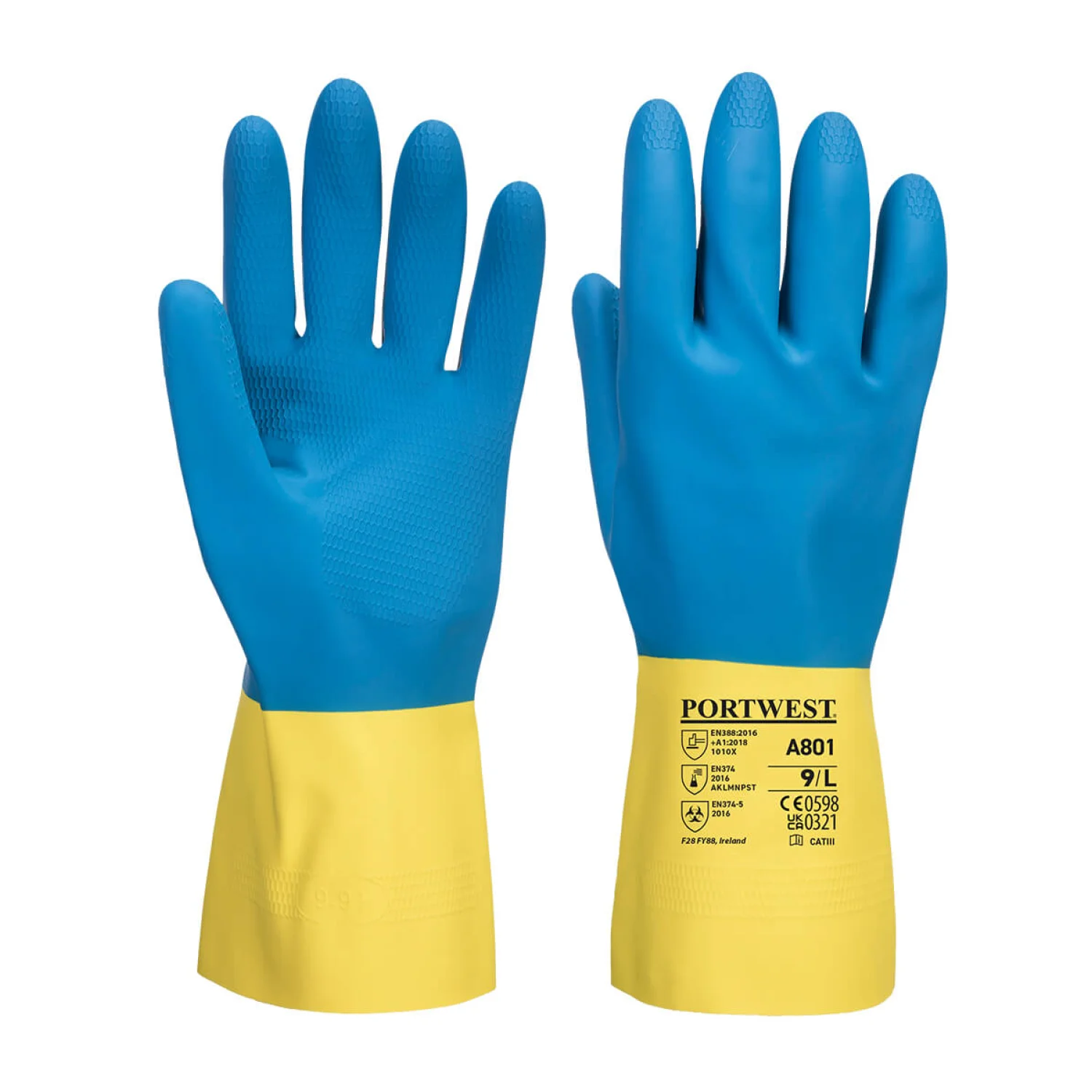 Portwest Duplán Mártott Latex kesztyű Sárga/Kék