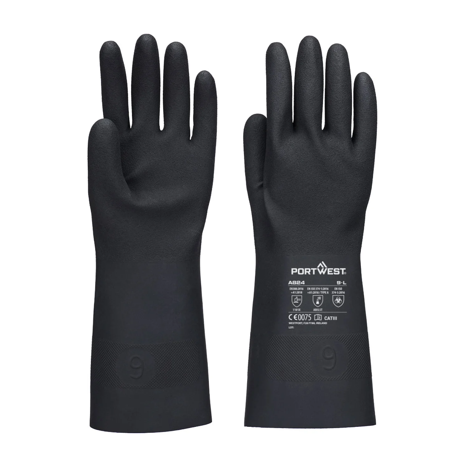 Portwest Chem 350 Butyl Gauntlet védőkesztyű fekete