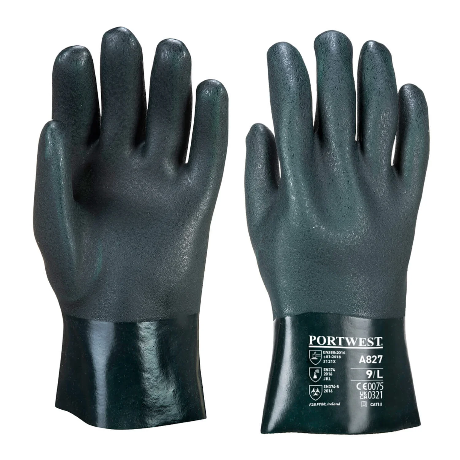 Portwest Duplán mártott PVC védőkesztyű 27 cm zöld