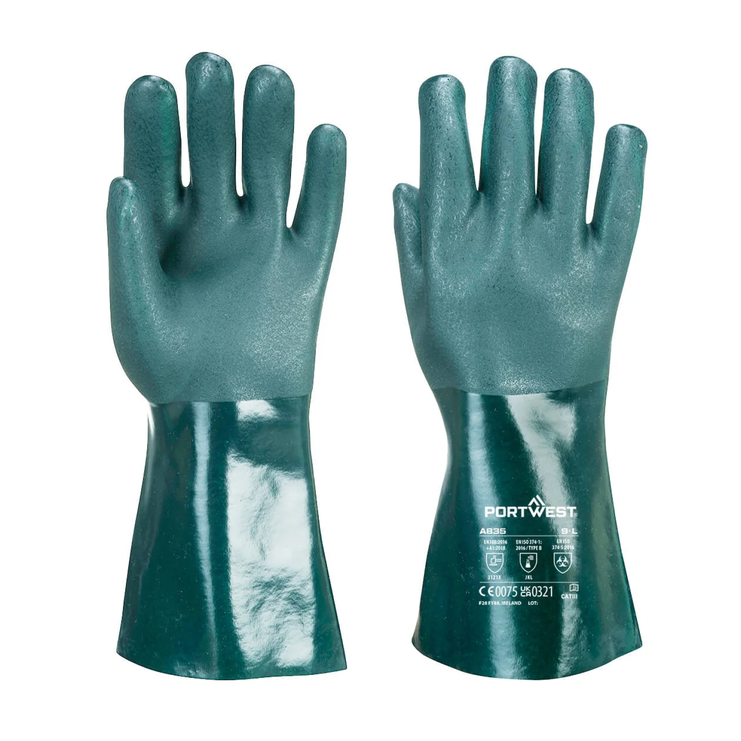 Portwest Duplán mártott PVC védőkesztyű 35cm zöld