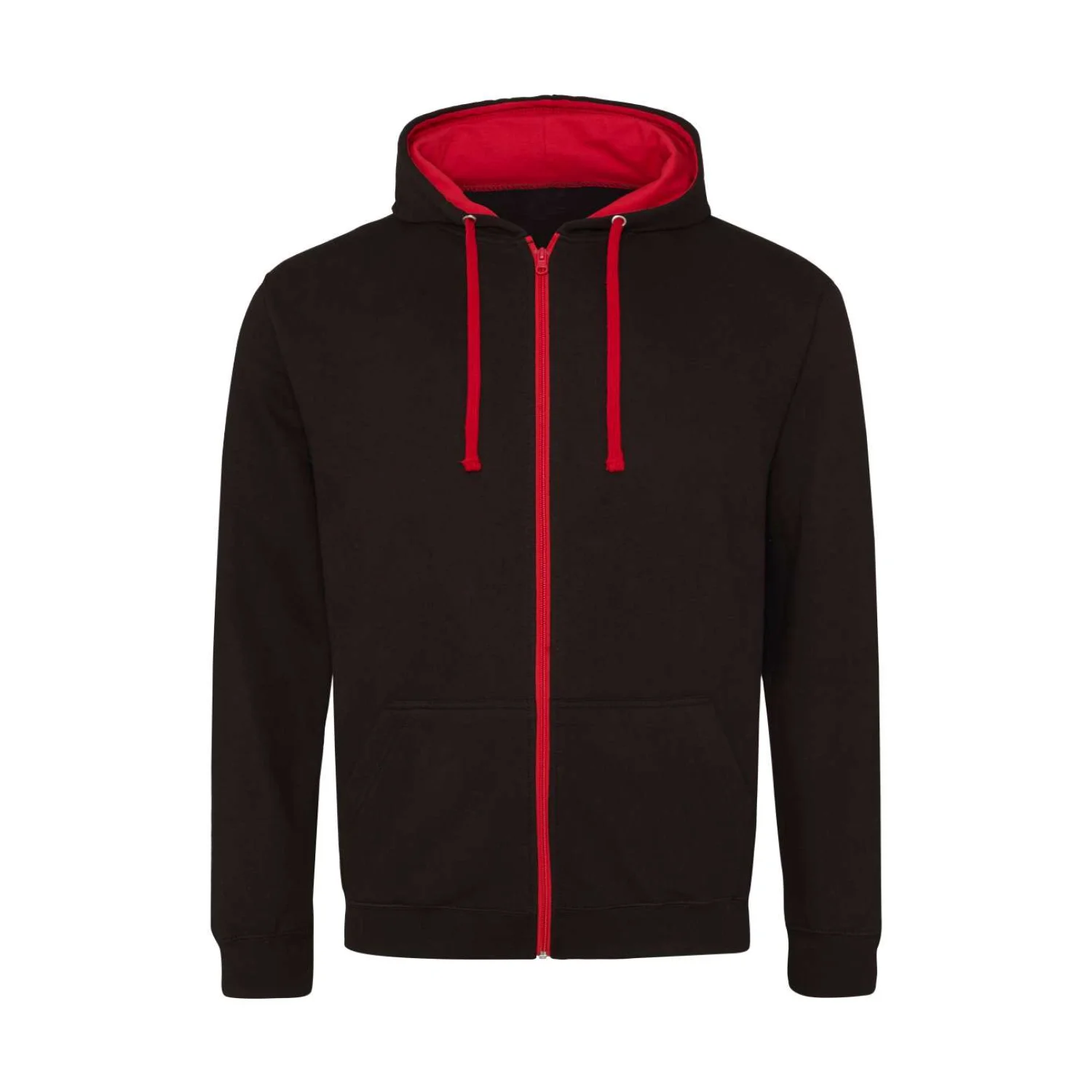 Just Hoods Varsity cipzáras kapucnis pulóver pulóverek és kardigán Jet Black/Fire Red