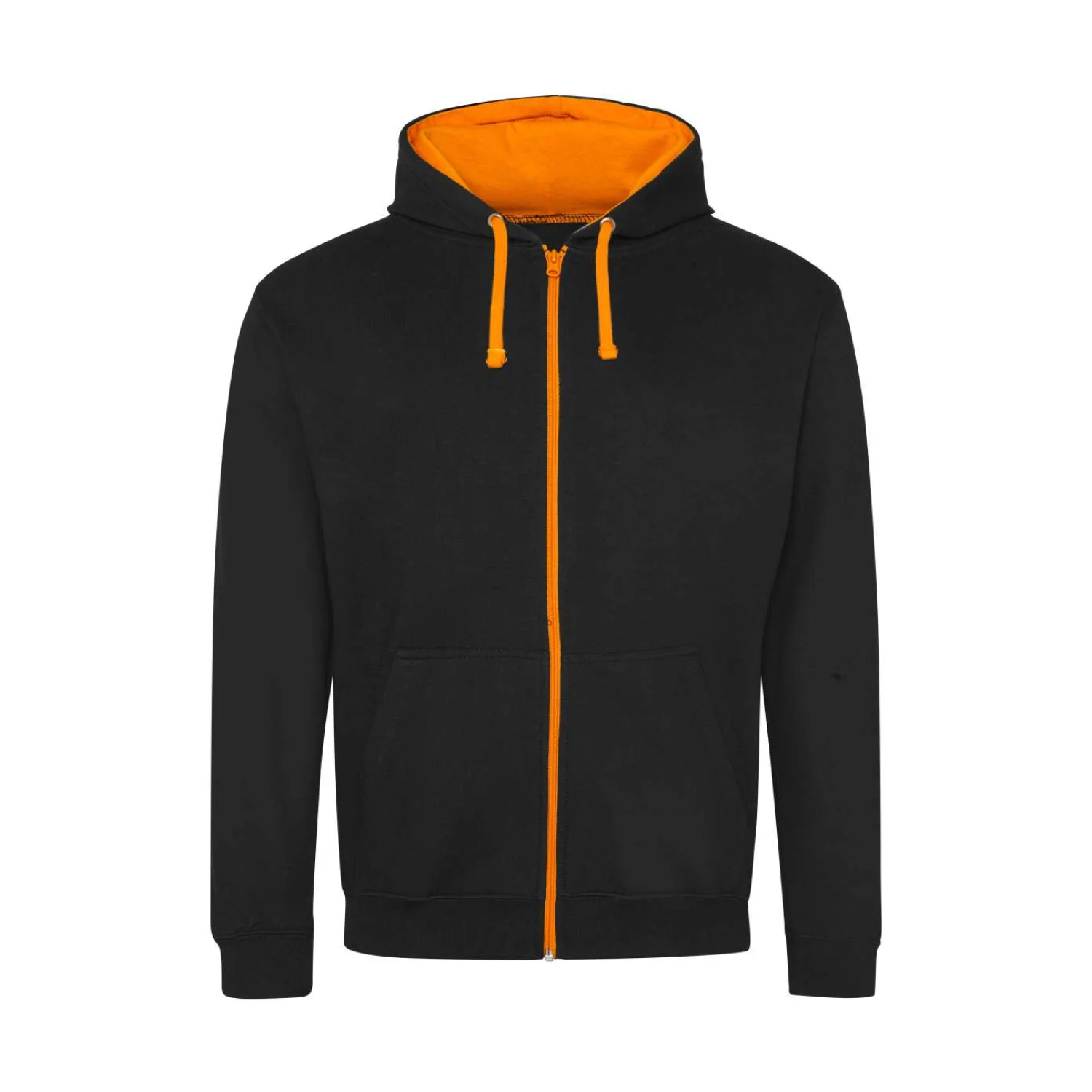 Just Hoods Varsity cipzáras kapucnis pulóver pulóverek és kardigán Jet Black/Orange Crush