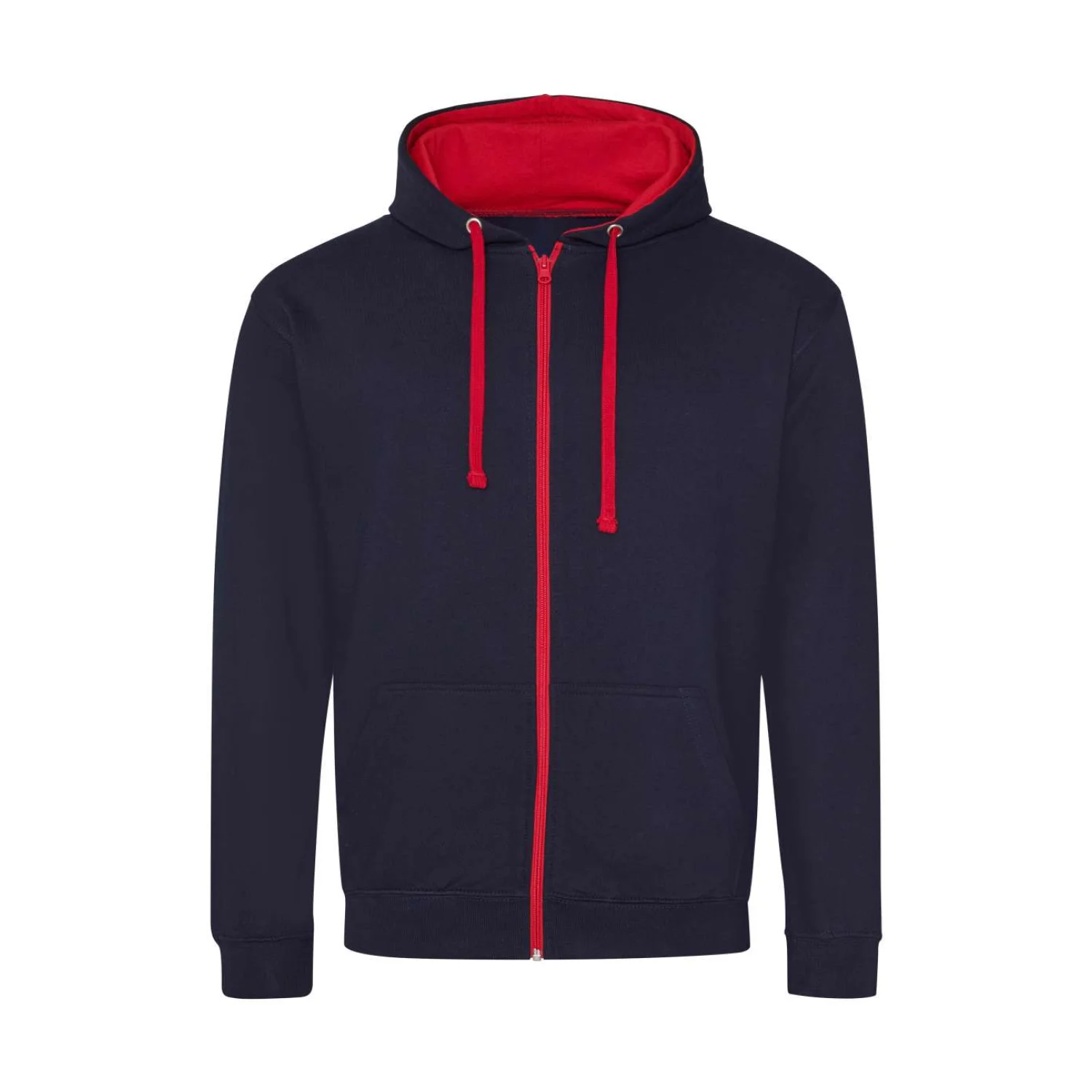 Just Hoods Varsity cipzáras kapucnis pulóver pulóverek és kardigán New French Navy/Fire Red