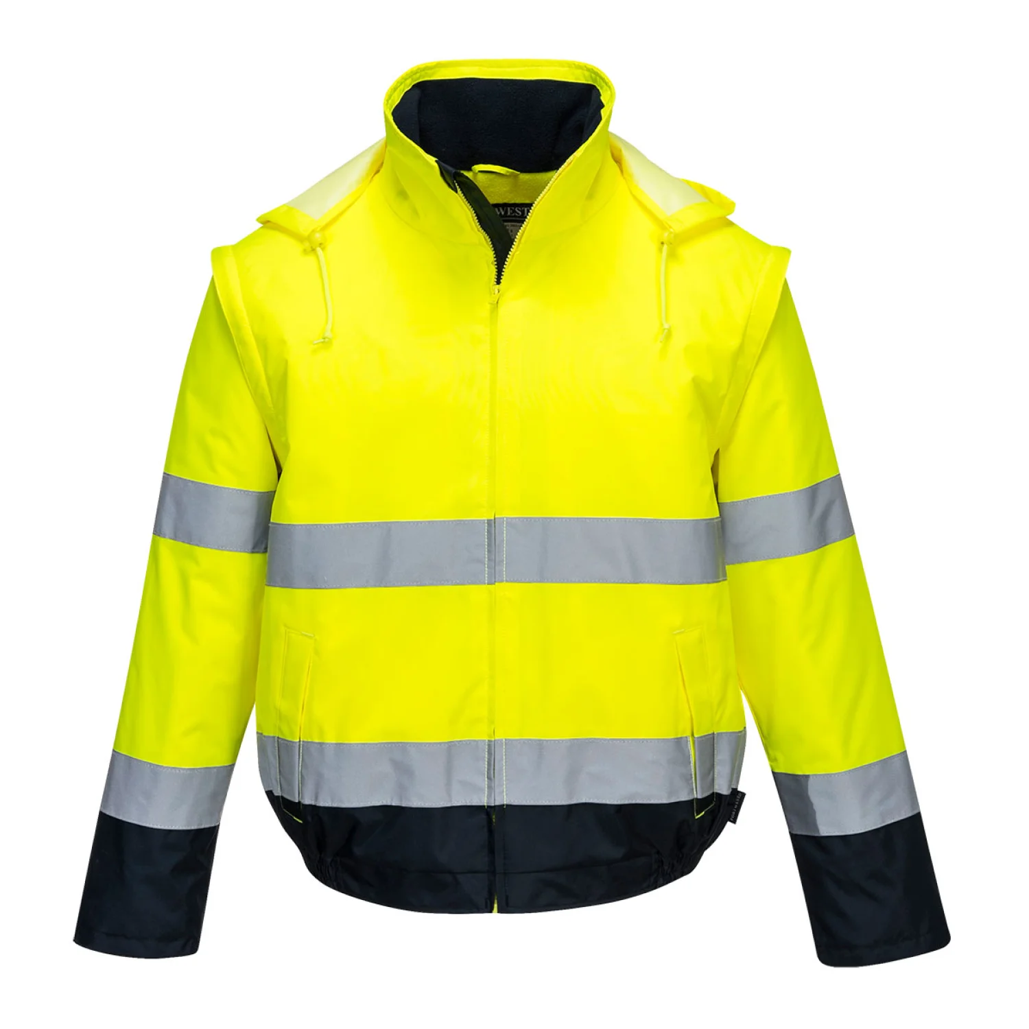 Portwest Hi-Vis 2 az 1-ben kontrasztos Essential Lite bomber kabát Sárga/Navy