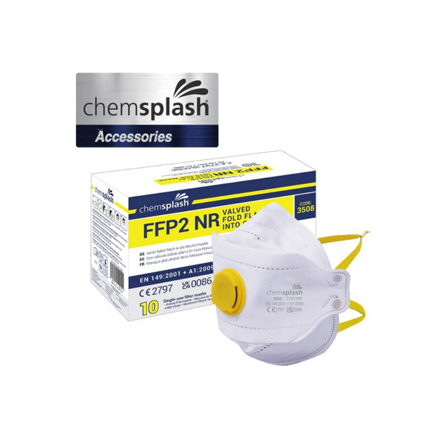 Chemsplash FFP2 összehajtható szelepes maszk (10db) fehér/sárga