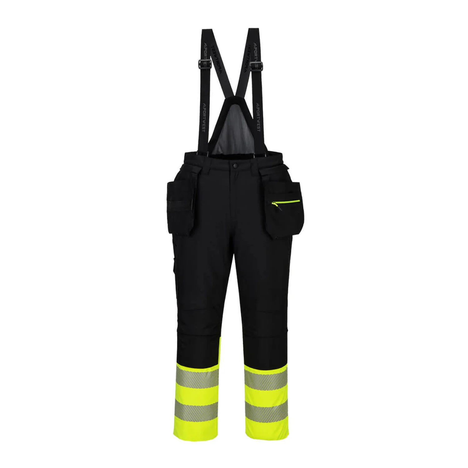 Portwest DX4 Hi-Vis Class 1 téli kantáros nadrág sárga/fekete