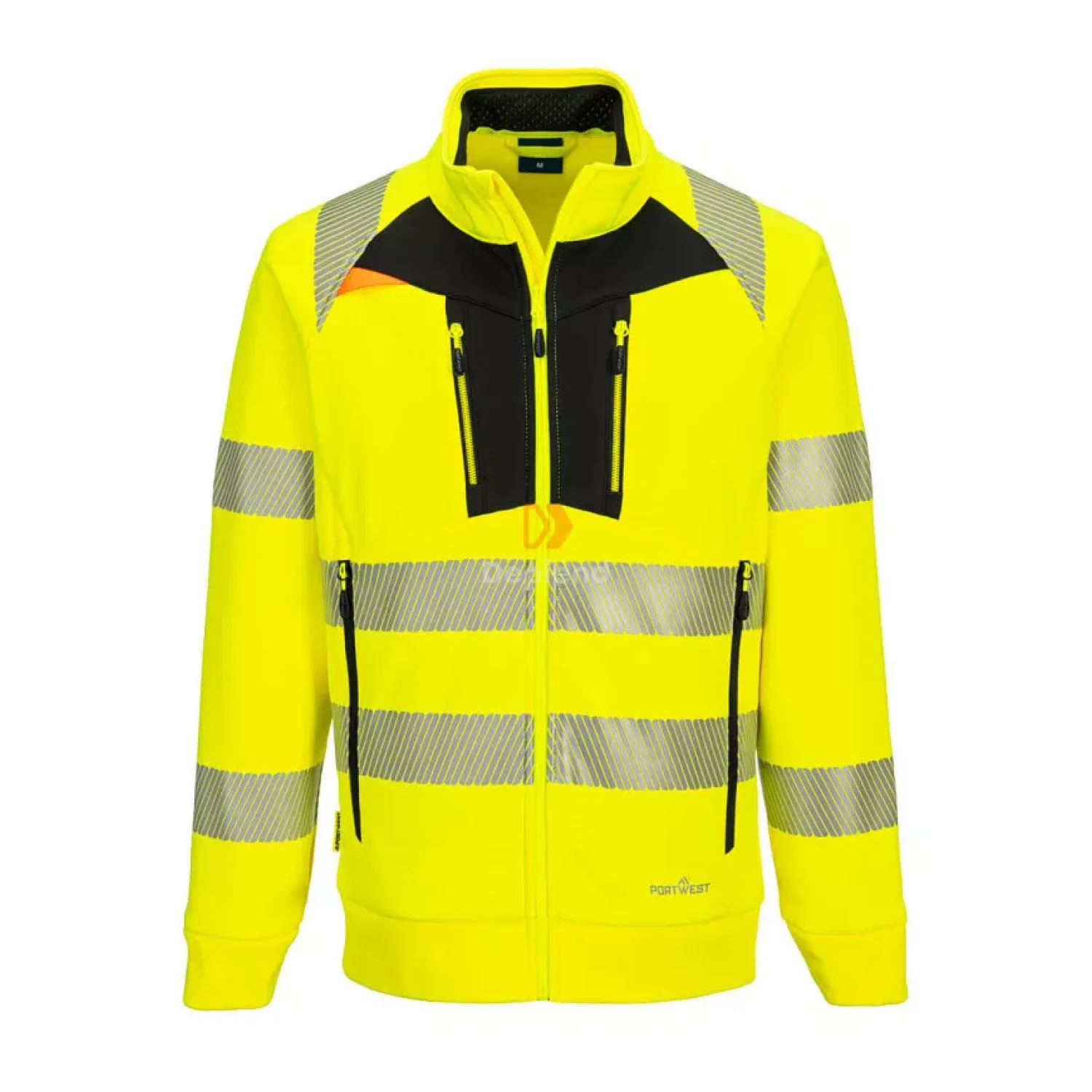 Portwest DX4 Hi-Vis kapucnis cipzáras pulóver sárga / fekete