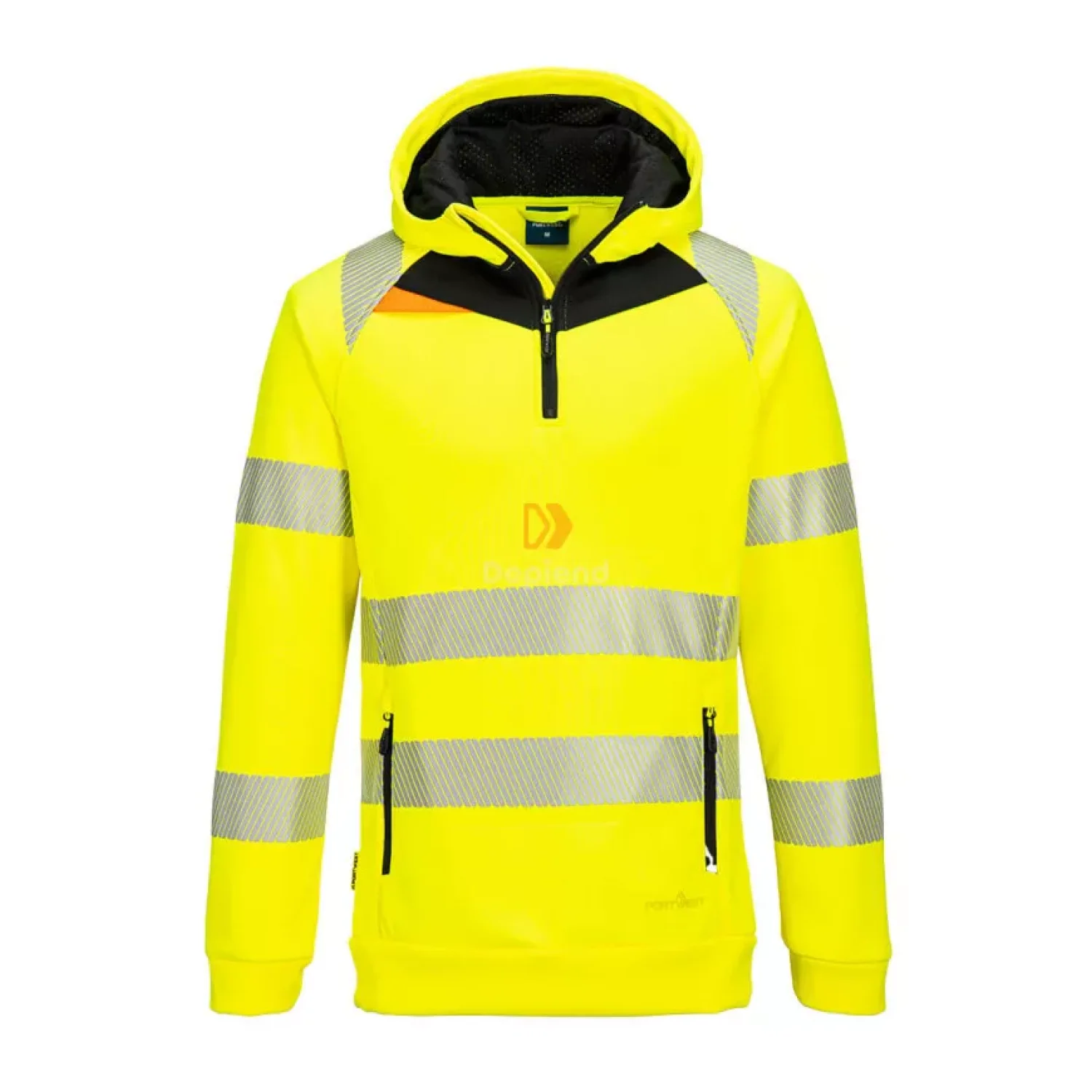 Portwest DX4 Hi-Vis 1/4 zippzáras kapucnis pulóver sárga / fekete