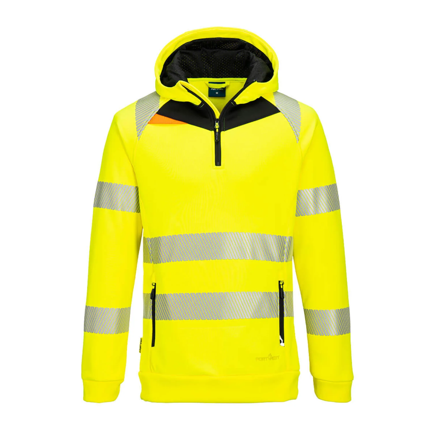 Portwest DX4 Hi-Vis 1/4 zippzáras kapucnis pulóver Sárga/Fekete