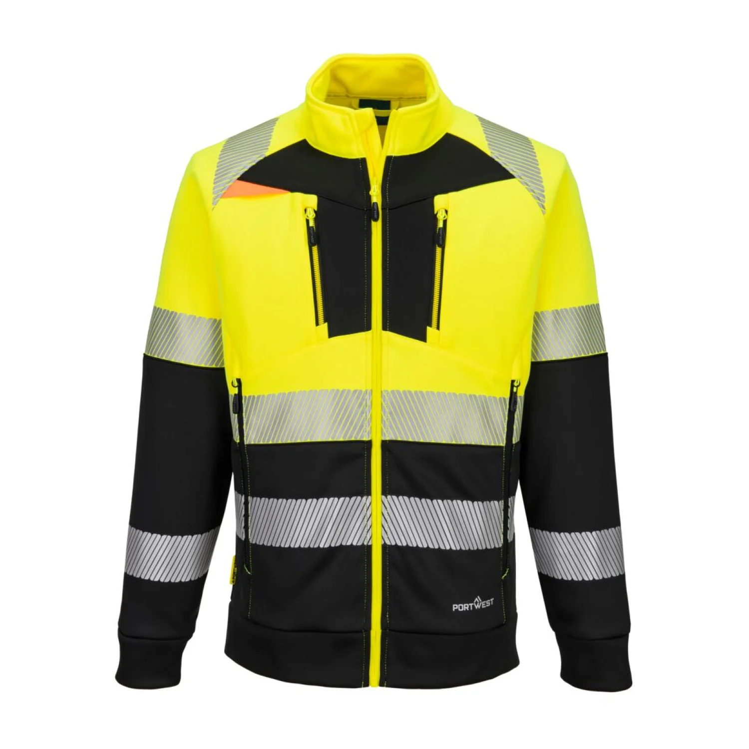 Portwest DX4 Hi-Vis Class 1 funnel nyakú cipzáras pulóver sárga/fekete