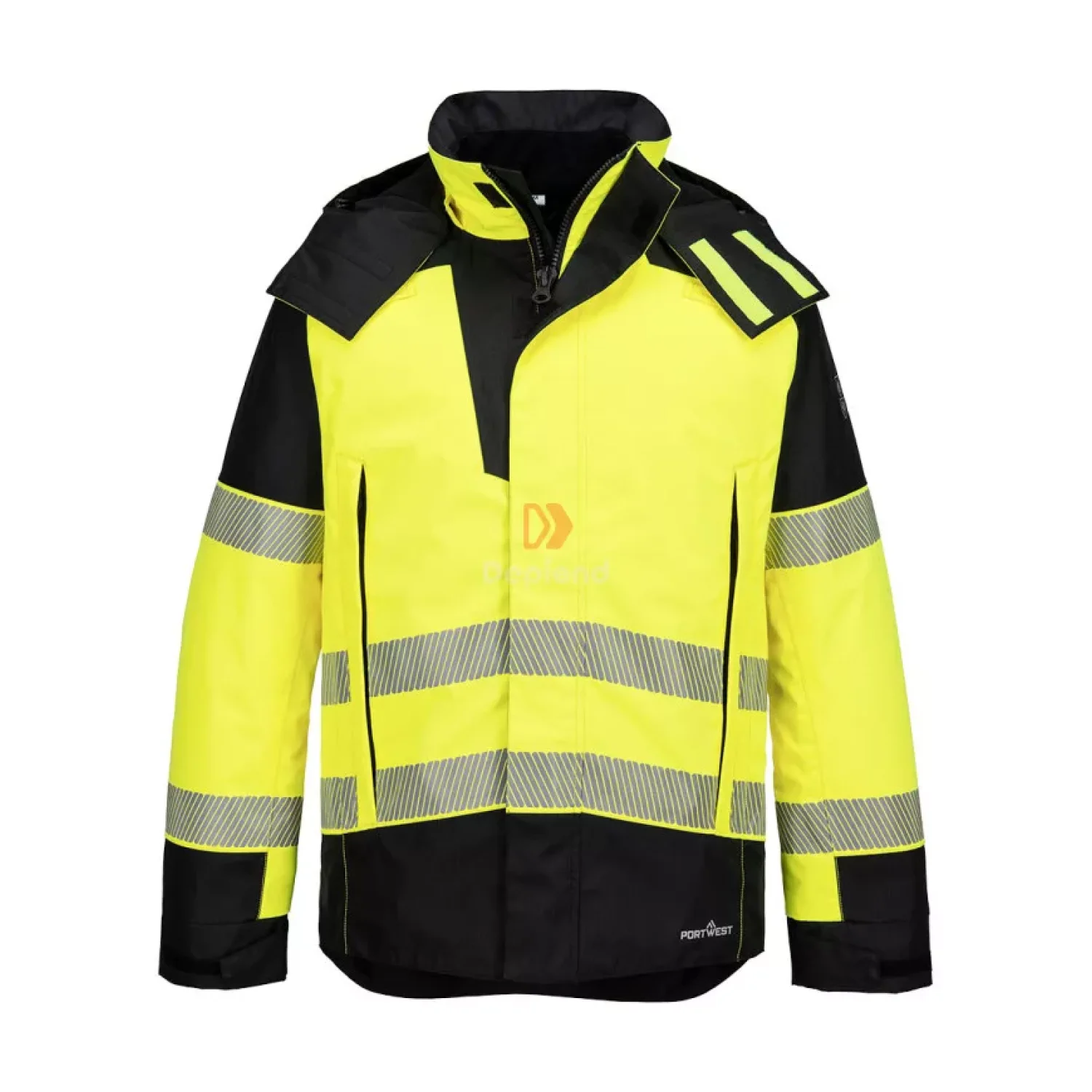 Portwest PW3 FR Modaflame Hi-Vis téli esőkabát sárga / fekete
