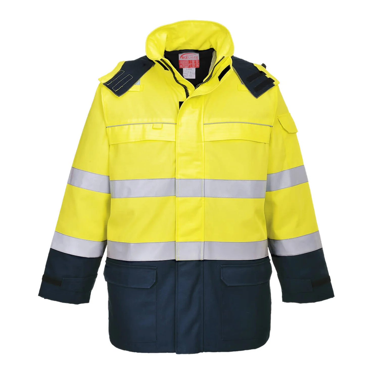 Portwest Bizflame Rain+ Hi-Vis Arc lángálló kabát Sárga/Navy