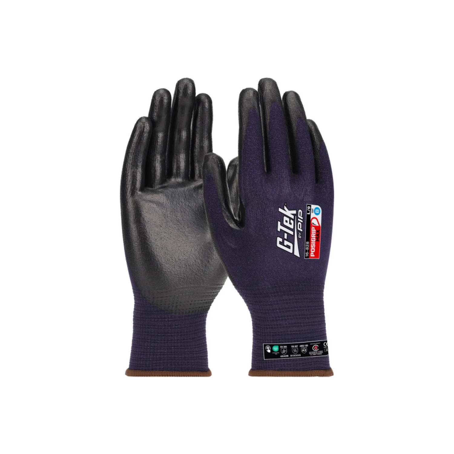 Gtek G-TEK PosiGrip MAX 18G kötött, HPPE/nylon/spandex, PosiGripMax tenyérmártott munkavédelmi kesztyű fekete/lila