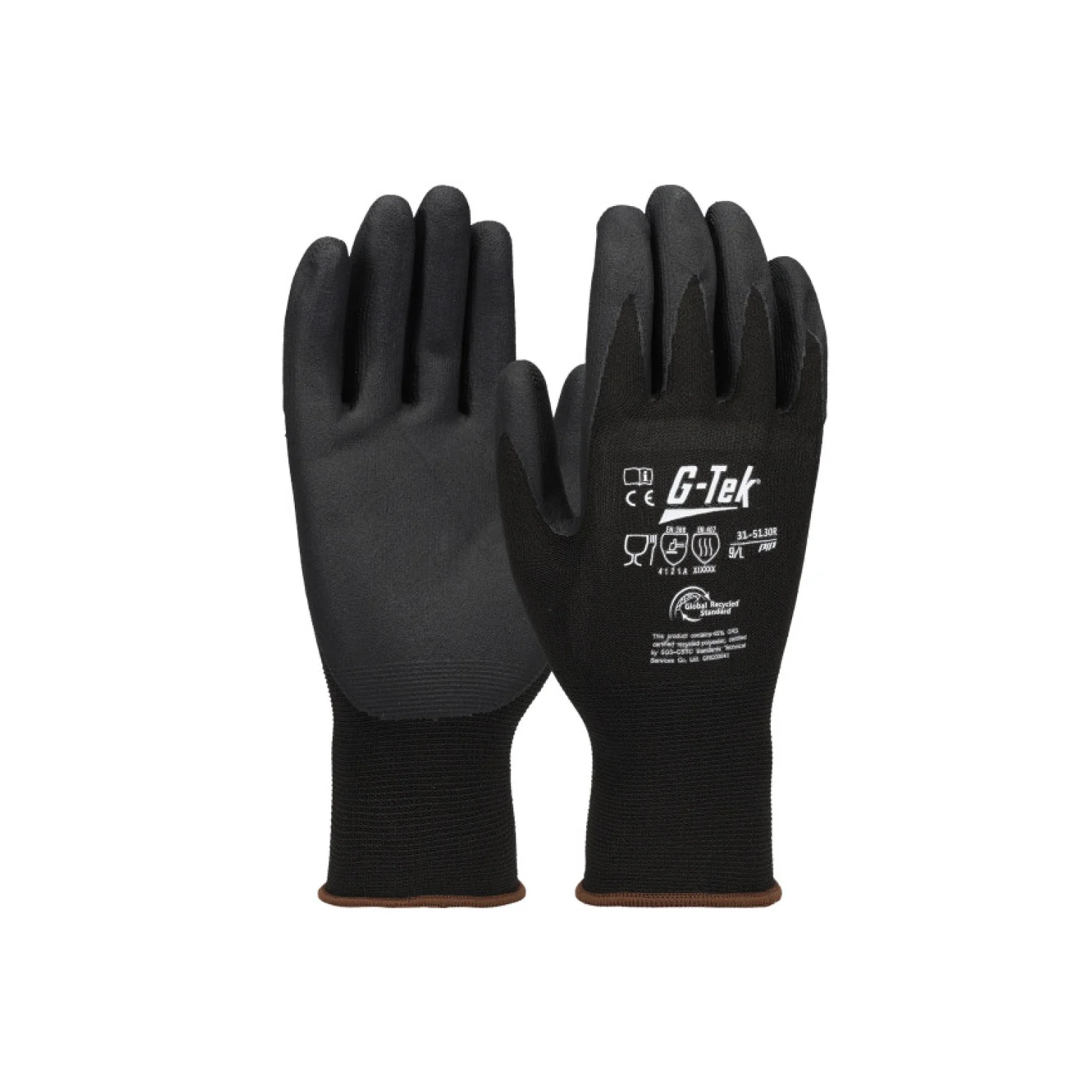 Gtek G-TEK 3RX 15G újrahasznosított poliészter/spandex, nitril tenyérmártott munkavédelmi kesztyű fekete
