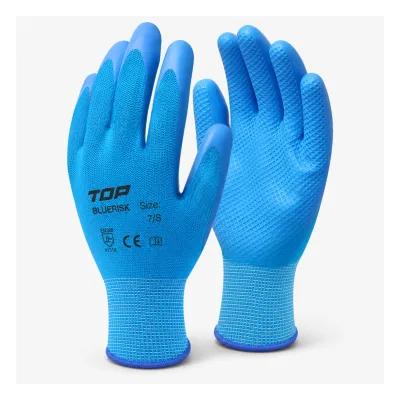 Védőkesztyű TOP BLUERISK poliészter alap latex bevonattal