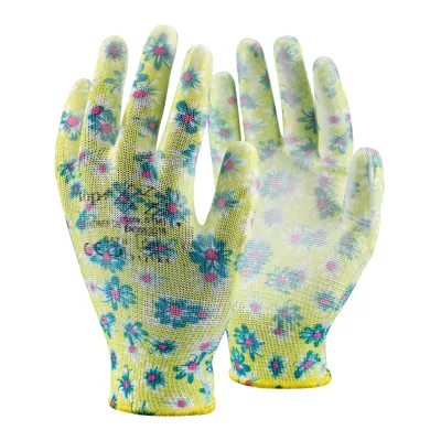 TOP PU FLOWER PU mártott védőkesztyű, gumírozott mandzsetta, virág mintás