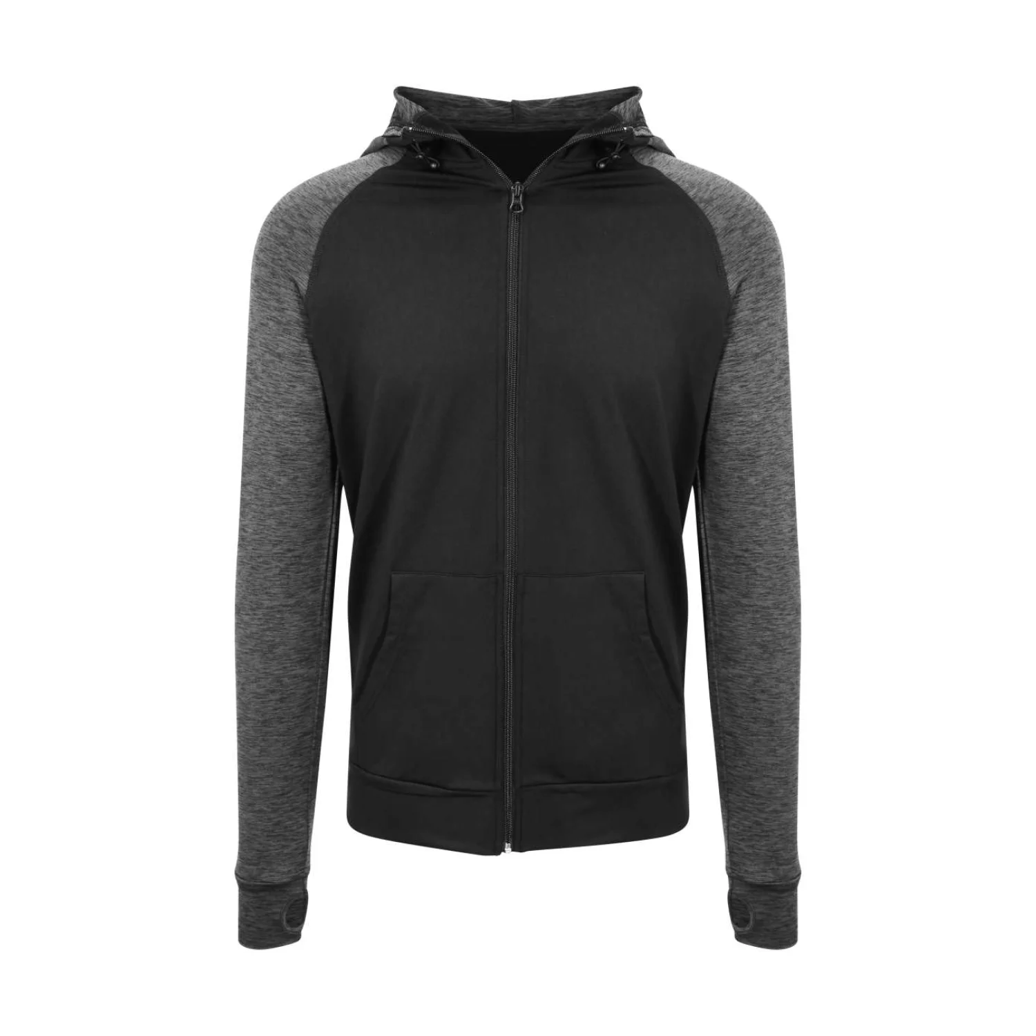 Just Cool Férfi cool kontrasztos cipzáras kapucnis pulóver sportruházat Black/Black Slate Melange