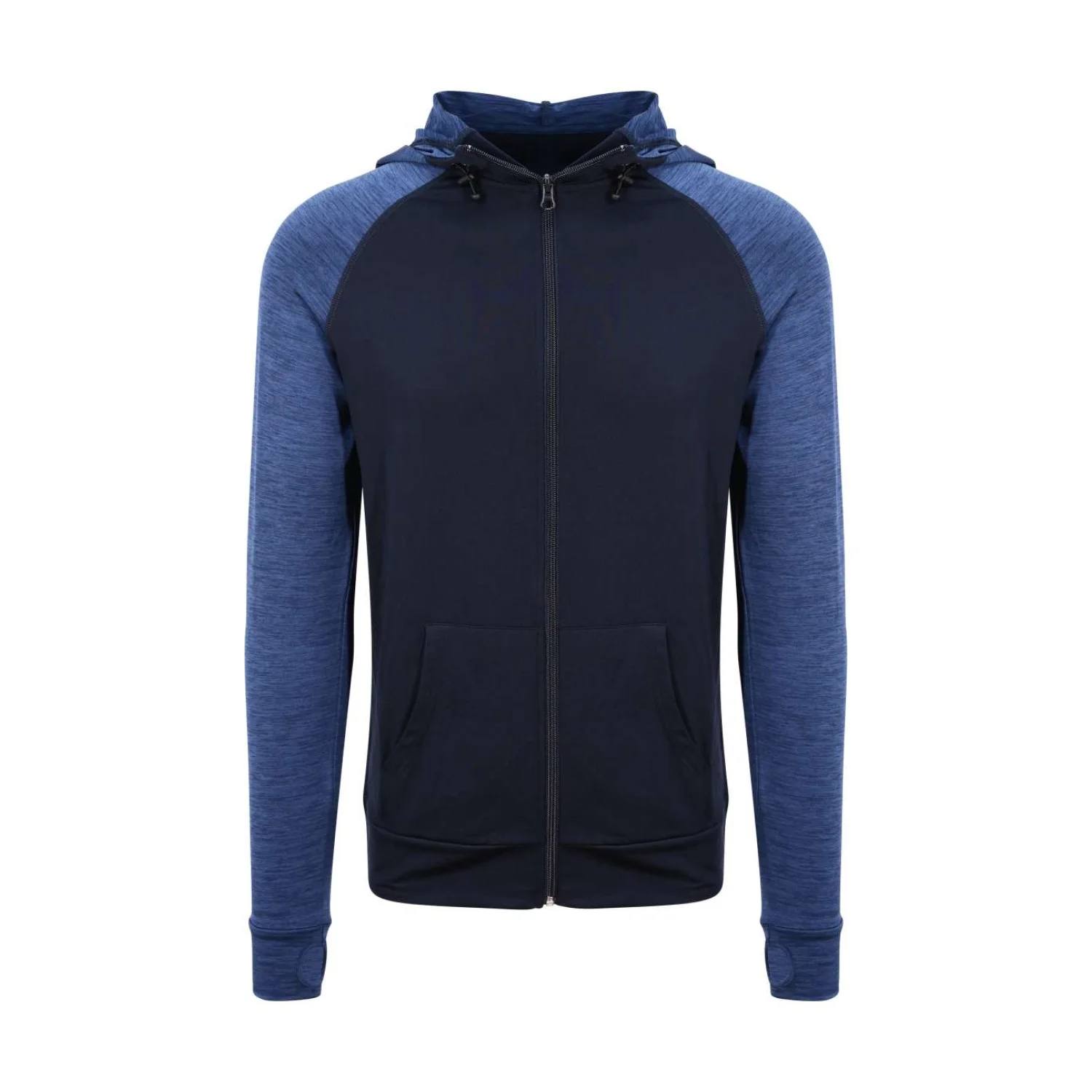 Just Cool Férfi cool kontrasztos cipzáras kapucnis pulóver sportruházat Navy/Navy Melange