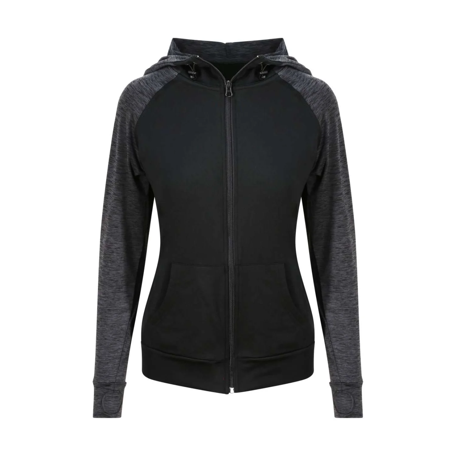 Just Cool Női cool kontrasztos cipzáras kapucnis pulóver sportruházat Black/Black Slate Melange