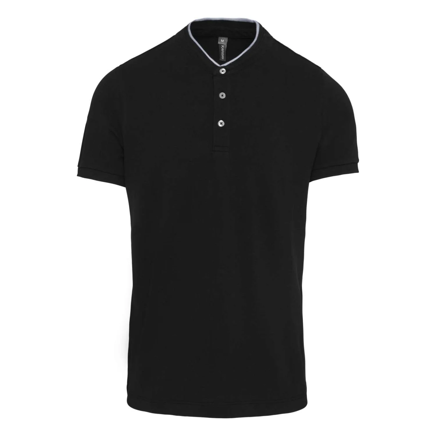 Kariban Férfi rövid ujjú galléros póló mandarin gallérral Black/Oxford Grey