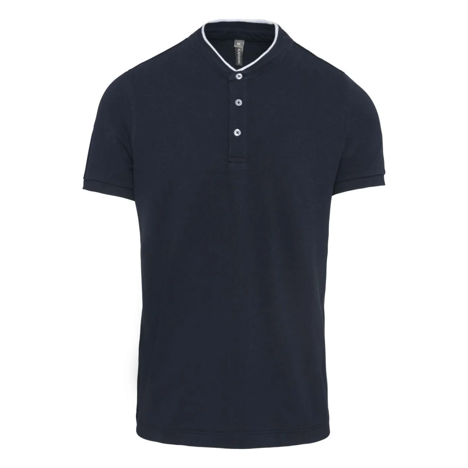Kariban Férfi rövid ujjú galléros póló mandarin gallérral Navy/White